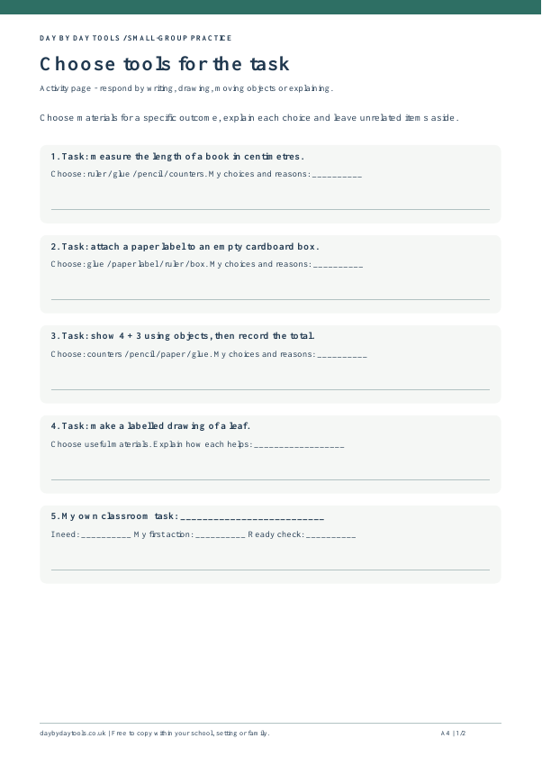 Activity page from Choose tools for the task