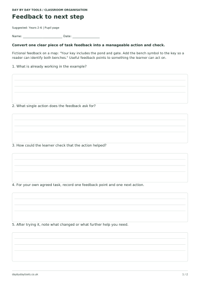 Activity page from Feedback to next step