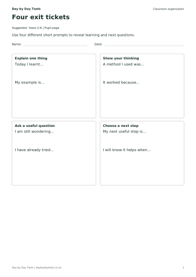 First page of Four exit tickets