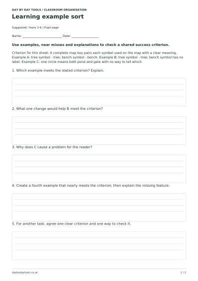 Activity page from Learning example sort