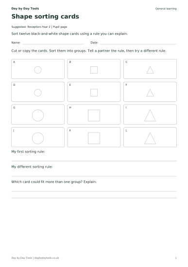 First page of Shape sorting cards