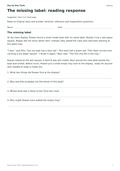 First page of The missing label: reading response